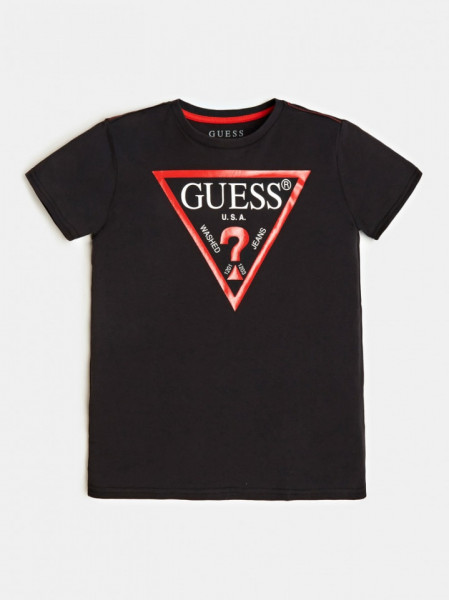 Tricou Guess negru cu logo rosu