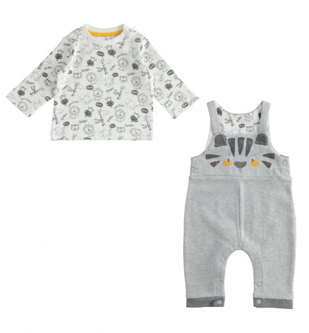 Costum cu salopetă din bumbac pentru bebe băiat, IDO