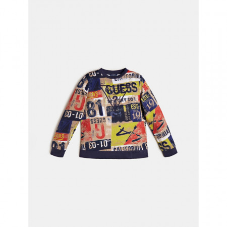Hanorac GUESS multicolor din bumbac cu manseta la maneca si in talie