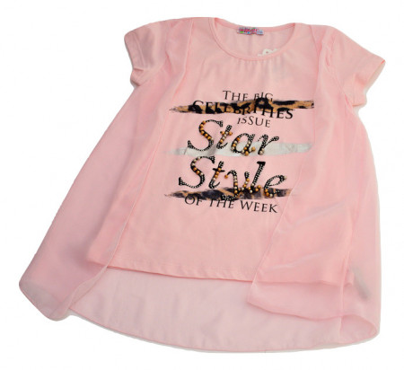 Tricou fete roz cu vual