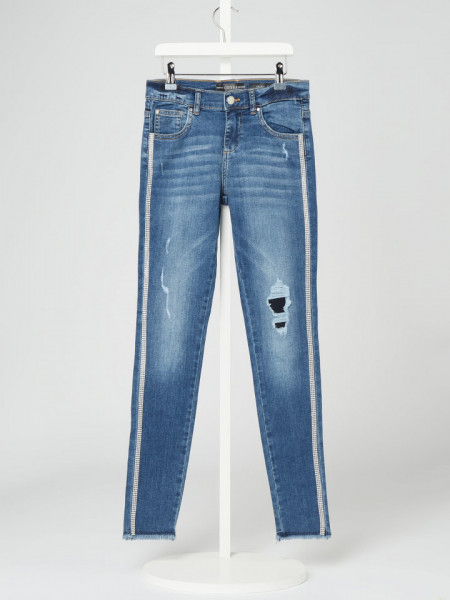 Blue Jeans de fata cu strasuri pe laterală, GUESS