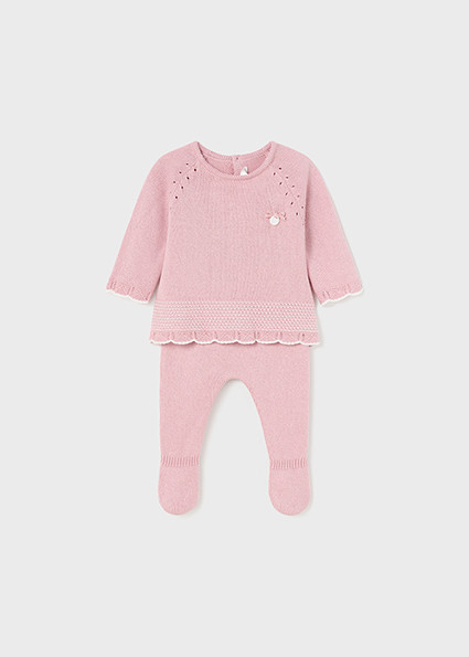 Set de scos din maternitate tricotat din bumbac 0-6luni roz sau alba