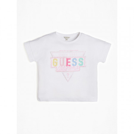 Tricou Guess alb cu logo multicolor