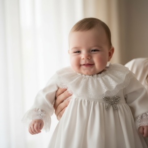Rochie din catifea ivoire cu danteluta din bumbac, captusita cu bumbac fin - Img 2
