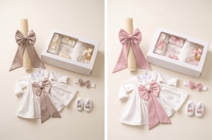 Trusou Botez din muselina pentru Fetita Elegant cu Rochita si lumanare