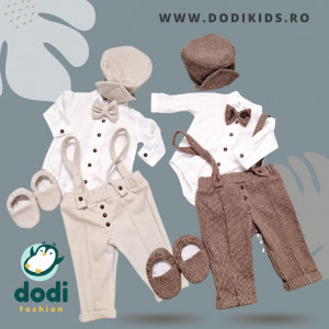 Costum crem sau maro din stofa gros (0-3 luni -6 ani)