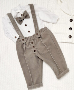Costum din catifea gri și sacou tricotat - Img 2