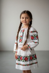 Costum tradițional cu fusta și ie brodate