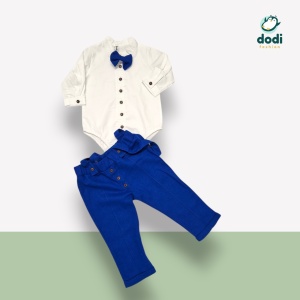 Costum Băiețel Botez sau Eveniment – Cămașă Bumbac, Pantalon In Albastru Electric, Papion & Bretele – 0-6 Ani - Img 3