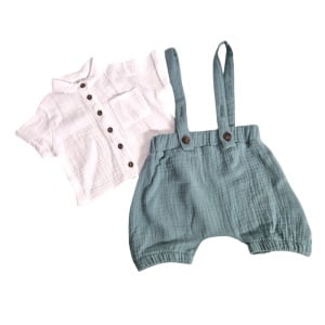 Costum din muselina scurt verde