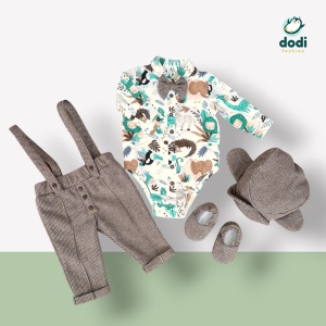 Costum de botez gros din stofa "Tropical Style" - Img 3
