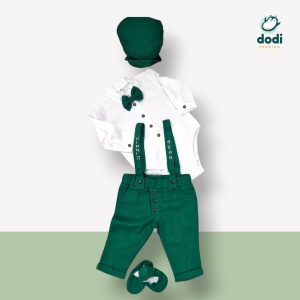 Costum Băiețel Botez sau Eveniment – Cămașă Bumbac, Pantalon In orice culoare personalizat, Papion & Bretele – 0-6 Ani - Img 1