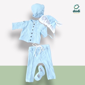 Costum Botez Băiețel din Muselină – Cămașă Reglabilă și Pantaloni cu Șiret + Accesorii Asortate - Img 4