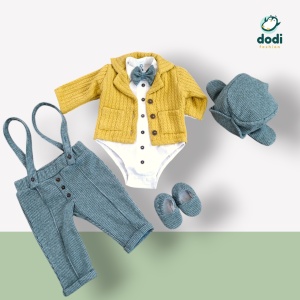 Costum verde carou cu sacou tricotat diverse culori
