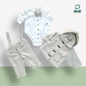 Palton pentru bebe beieti din stofa bej si verde ou rata