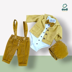 Costum galben catifea și sacou tricotat - Img 6