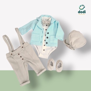 Costum Vladimir cu pantalon crem sau maro din material gros si sacou tricotat - Img 3