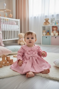Rochie Botez Fetiță Roz Elegantă – Rochiță Bebe Dublată Integral cu Bumbac 🎀👶