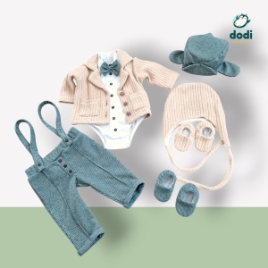 Costum verde carou cu sacou tricotat diverse culori - Img 3
