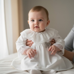 Rochie din catifea ivoire cu danteluta din bumbac, captusita cu bumbac fin