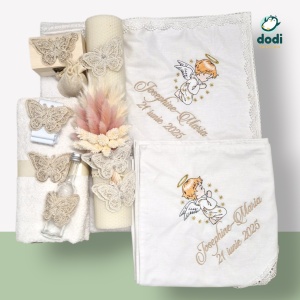 Trusou ivoire personalizat pentru botez cu fluturasi - Broderie 3D și decoruri elegante - Img 3