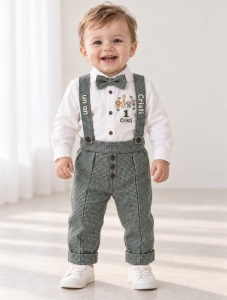 Costum elegant verde jungla băiețel