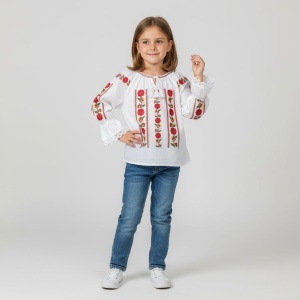 Ie tradițională fata, brodata cu flori multicolor