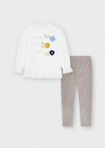 Set leggings din catifea cu flori aplicate, pentru fată, Mayoral - Img 3