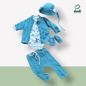 Costum Botez Băiețel din Muselină – Cămașă Reglabilă și Pantaloni cu Șiret + Accesorii Asortate - Img 8