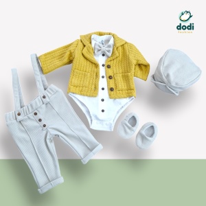 Costum Vladimir cu pantalon crem sau maro din material gros si sacou tricotat - Img 6
