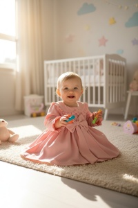 Rochie Botez Fetiță Roz Elegantă – Rochiță Bebe Dublată Integral cu Bumbac 🎀👶 - Img 2