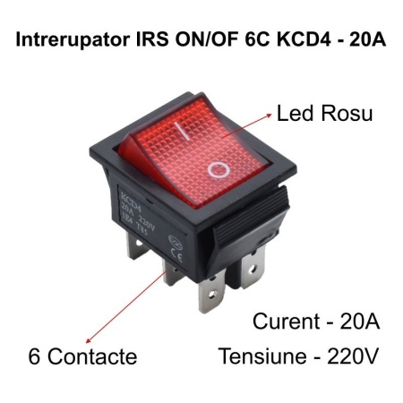 Intrerupator 20A Led Rosu 6P ON/OF
