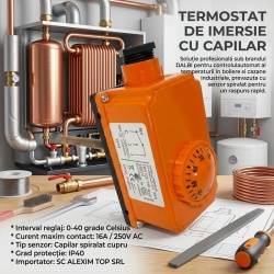Termostat de Imersie Reglabil 0-90°C cu Sondă pentru Boiler 16A 250V