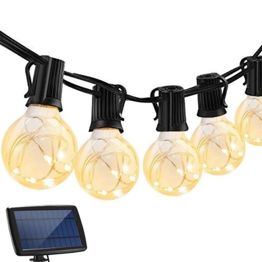 Ghirlanda luminoasa solara si USB, 10M lungime cu 20 de becuri LED, lumina calda pentru exterior