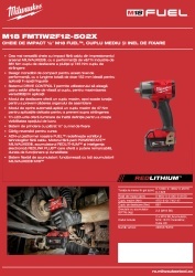 Pistol impact MILWAUKEE ½″ M18 FMTIW2F12-502X, cuplu mediu și inel de fixare 881Nm - Img 9
