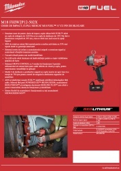 Cheie de impact, cuplu ridicat M18 FUEL™ ½″ cu pin de blocare MILWAUKEE M18 FHIW2P12-502X - Img 10