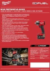 Pistol impact MILWAUKEE ½″ M18 FMTIW2F12-502X, cuplu mediu și inel de fixare 881Nm fara acumulator si incarcator - Img 6