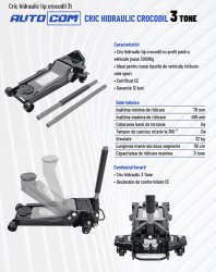 Date tehnice Cric hidraulic tip crocodil cu profil pentru vehicule joase 3000Kg