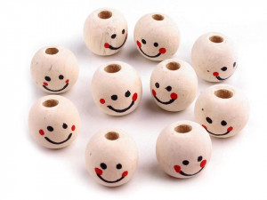 Mărgele din lemn smiley, Ø18 mm