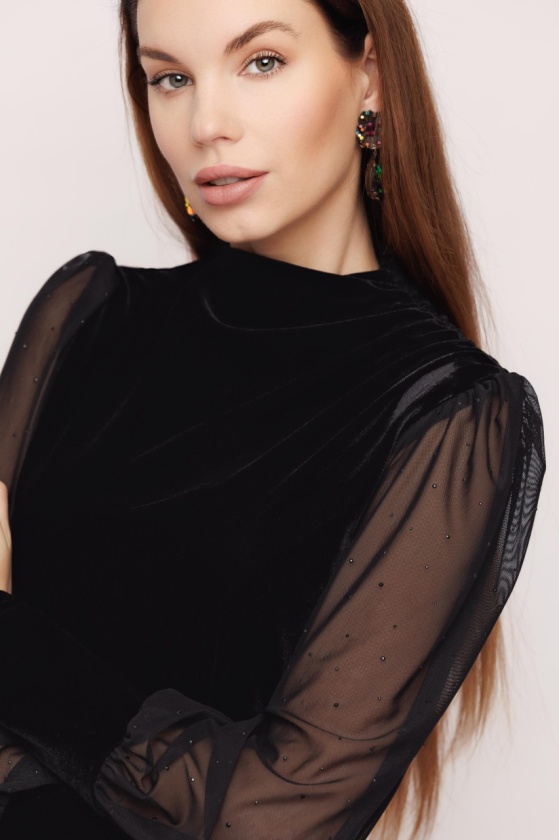 Bluza dama eleganta neagra din catifea - Img 1