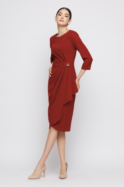 Rochie dama grena cu drapaj - Img 1