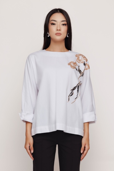 Bluza dama alba cu print pe umar - Img 3