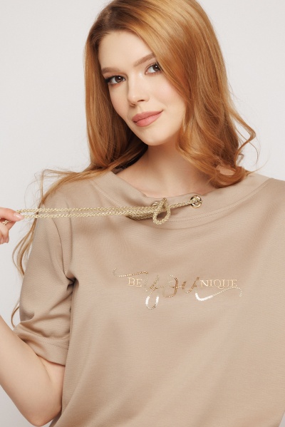 Tricou dama bej cu elastic - Img 1