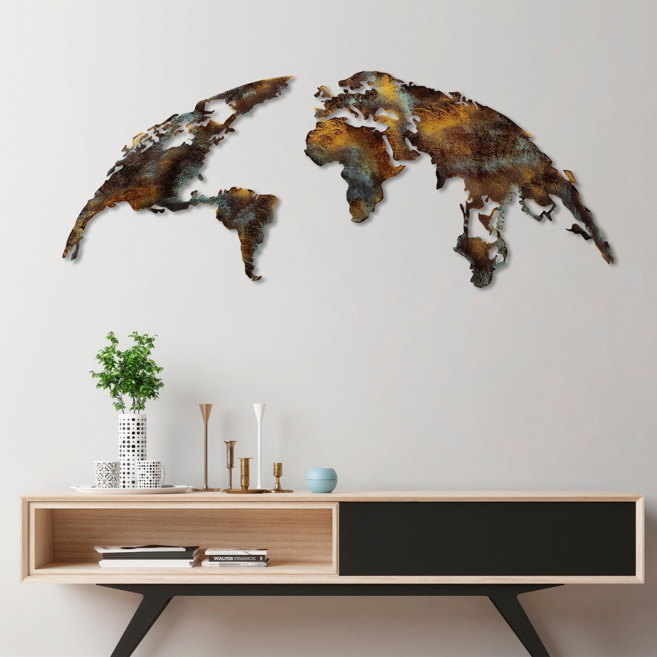 Accesoriu decorativ de perete metalic World Map Medium Multicolor 150x59 cm - 1 | YEO