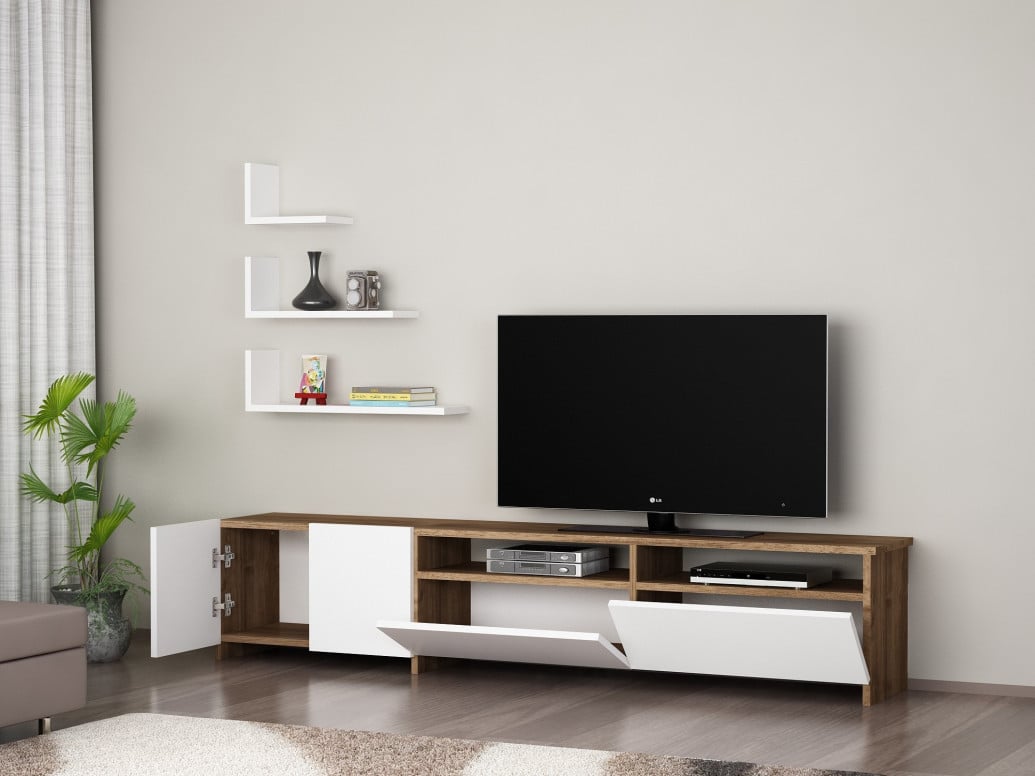 Ansamblu Comoda TV Gelincik Alb-Walnut - 2 | YEO