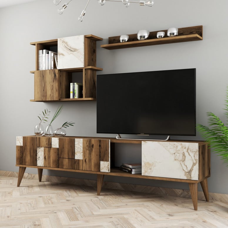 Ansamblu Comoda TV Madrid Alb-Walnut - 2 | YEO