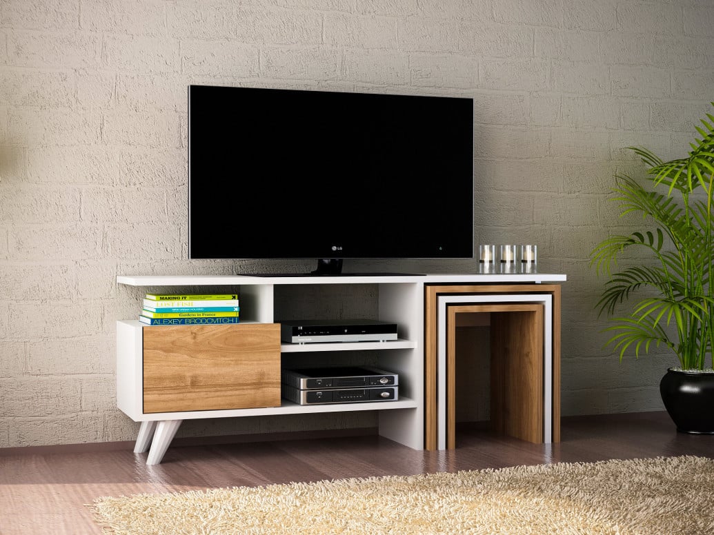 Ansamblu Comoda TV Nature Alb-Walnut