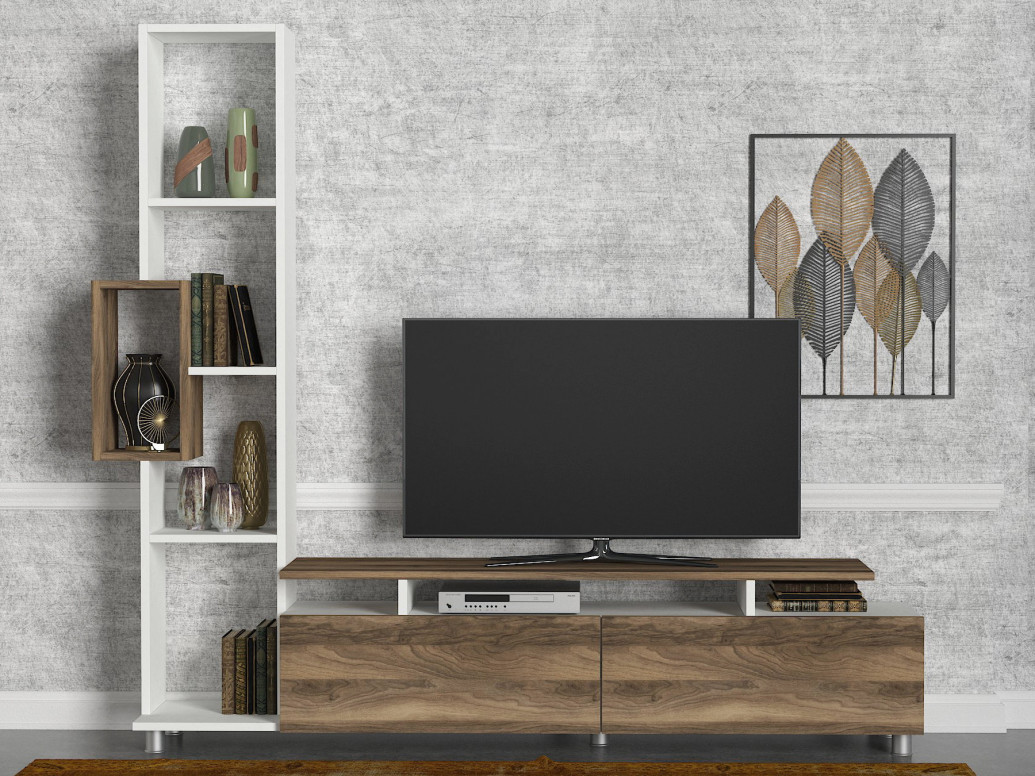 Ansamblu Comoda TV Tulip Alb-Walnut