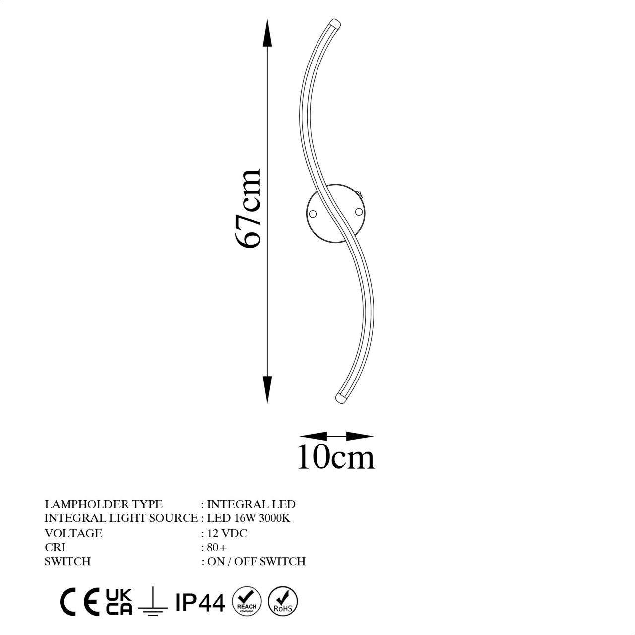 Aplica Yilan Negru 10x67x5 cm