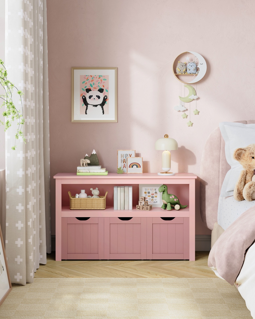 Bancuta cu spatiu depozitare si pantofar Vasagle Roz 102x30x60 cm - 2 | YEO